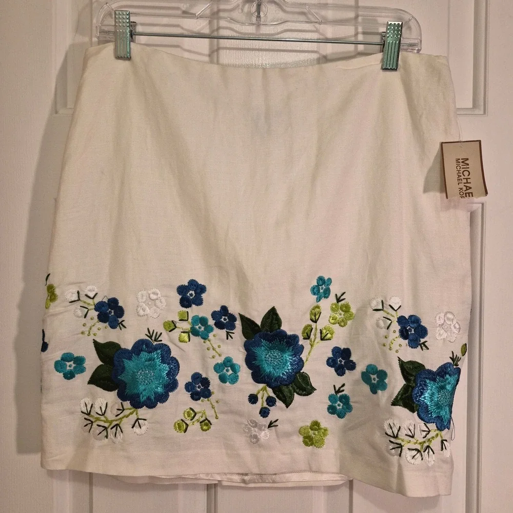 NWT Michael Kors Linen Blend Floral Embroidered Mini Skirt Y2K Deadstock Size 10